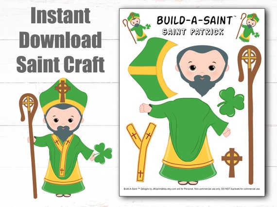 Saint Patrick Catholic Craft BUILD A SAINT Printable St. Patrick Kid Cutting Activity Page Sunday School Lesson CCD Pre-School Kindergarten