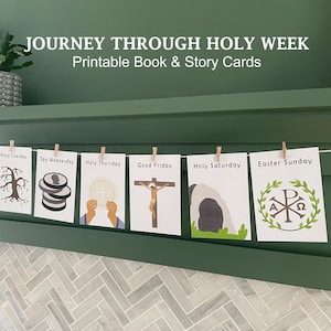 Folleto imprimible y tarjetas con historias de la Cuaresma de Semana Santa católica Lección de las Sagradas Escrituras para la cuenta regresiva de Pascua Banner para niños de la escuela dominical cristiana Lecturas bíblicas