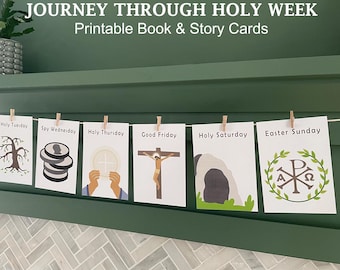 Catholic Holy Week Lent Printable Booklet & Story Cards Easter Countdown Scripture Lesson Christian Sunday School Kid Banner Bible Readings
