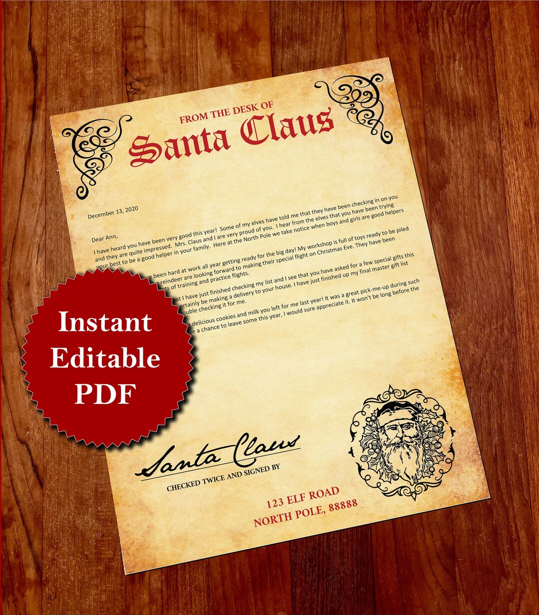 Santa Letter Printable Template Editable Santa Letter Instant - Etsy