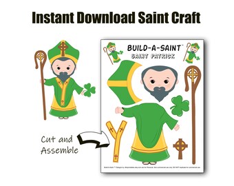 Saint Patrick Catholic Craft BUILD A SAINT Printable St. Patrick Kid Cutting Activity Page Sunday School Lesson CCD Pre-School Kindergarten