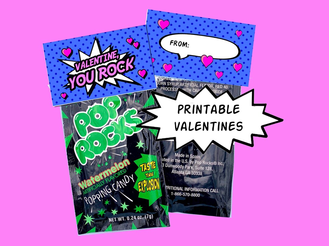 Instant Download Pop Rocks Valentine Card Printable Candy Favor Treat ...