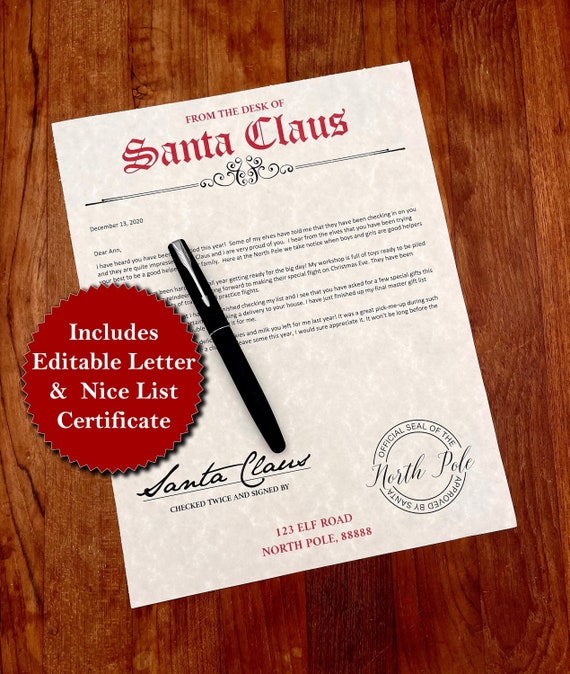 Editable Letter From Santa Claus  Printable Christmas Letter