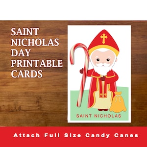 Tarjeta del día de San Nicolás Tarjeta sagrada para niños IMPRIMIBLE Tarjeta de bastón de caramelo para recuerdo de fiesta de San Nicolás Aula CCD Escuela dominical Santos católicos