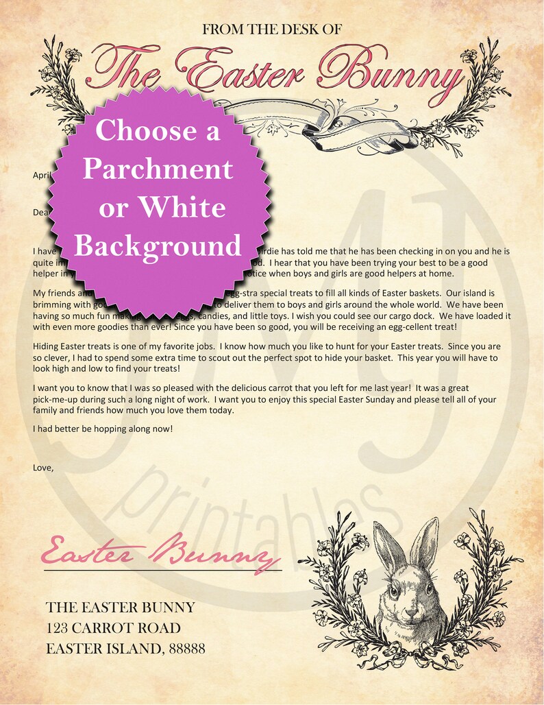 Easter Bunny Letter Editable PRINTABLE Easter Stationery Instant ...