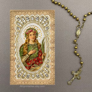 Carte sainte de Sainte Philomène imprimable, carte de prière PDF à téléchargement numérique, page imprimable de quatre cartes, cartes saintes catholiques de saint patron