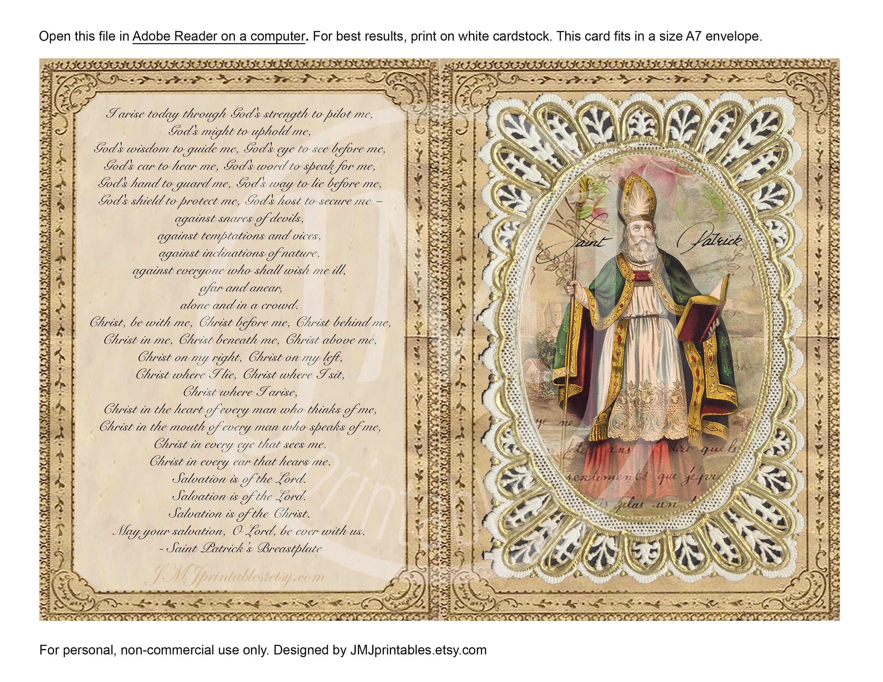 PRINTABLE Saint Patrick Card, Saint Patrick's Breastplate Prayer ...