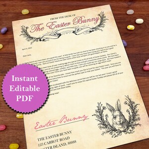 Easter Bunny Letter Editable PRINTABLE Easter Stationery Instant Download for Kids Easter Basket - With Bonus Kids Paper Easter Basket Craft