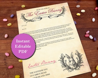 Easter Bunny Letter Editable PRINTABLE Easter Stationery Instant Download for Kids Easter Basket - With Bonus Kids Paper Easter Basket Craft