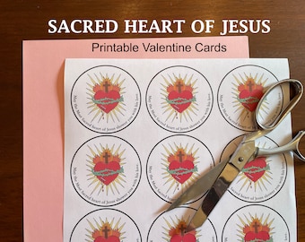 Utskrivbar katolsk Alla hjärtans dag-etikett för barn Alla hjärtans dag-godis, Sacred Heart skolklassrum Alla hjärtans dag- eller festgåva direkt nedladdning