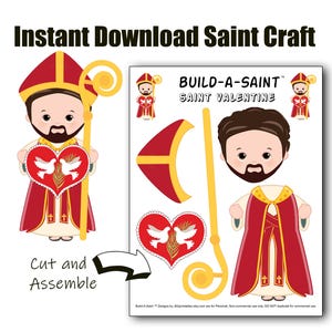 Valentinstag Katholische Handwerk Seite Papierpuppe Valentinstag Kind Druckbare Arbeitsblatt BUILD A SAINT Digital Download Sonntagsschule CCD