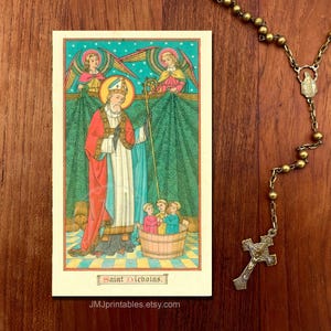 Tarjeta sagrada de San Nicolás Tarjeta de oración IMPRIMIBLE San Nicolás Golosina católica de Adviento para niños Descarga instantánea Fiesta navideña católica