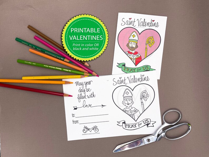 Printable Saint Valentine Card for Kids Catholic School Valentine's Day Card Coloring Page Saint Valentine's Day Craft image 2
