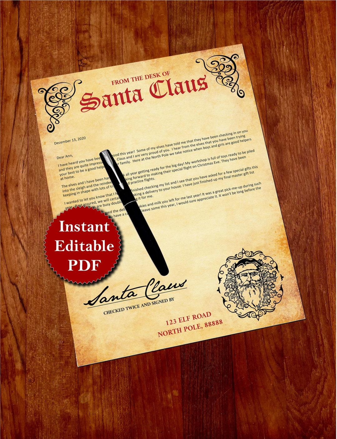 Santa Letter Printable Template Editable Santa Letter Instant Download