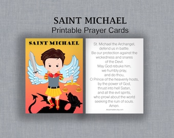 大天使聖ミカエルの聖カード 印刷可能な子供用祈りカード 大天使の祭典 カトリックパーティーの記念品 CCD 即時デジタルダウンロード