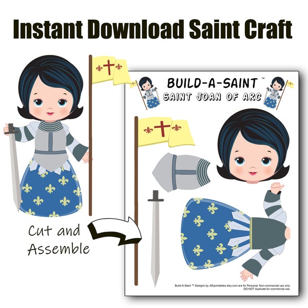 All Saints Day Party Activity Saint Joan of Arc Catholic Saint Craft BUILD A SAINT Printable Joan of Arc Paper Doll CCD  Digital Download