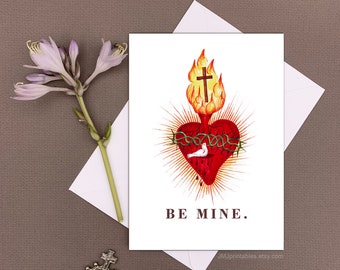 IMPRIMABLE Catholic SACRED HEART Valentine Card | Sacré-Cœur de Jésus | Soyez à moi | Baptême, Première Communion, Confirmation, Mariage
