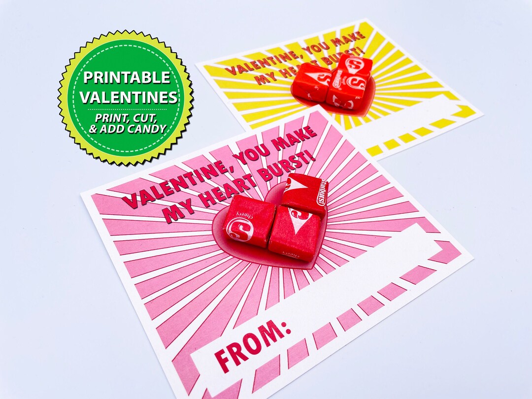 Instant Download Valentine Candy Card Printable Starburst Kids School ...