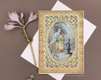 PRINTABLE First Communion Card BOY, Sacrement de 1st Holy Communion Gift, First Eucharist Traditional Catholic Card, Digital PDF Prayer Card