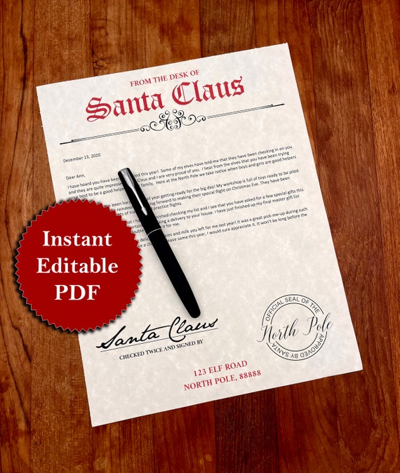 Editable Letter From Santa Claus  Printable Christmas Letter