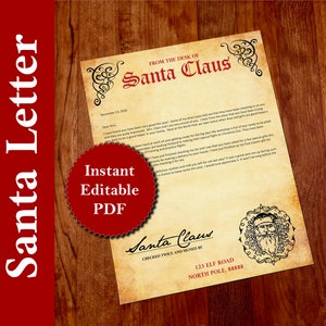 Letter From Santa | Editable Christmas Santa Claus Letter | Printable Custom Christmas Letter from North Pole | Instant PDF Download