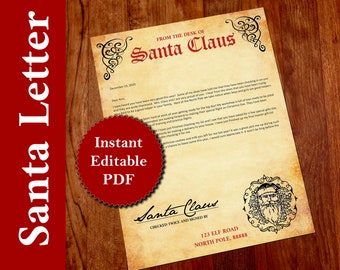 Letter From Santa | Editable Christmas Santa Claus Letter | Printable Custom Christmas Letter from North Pole | Instant PDF Download