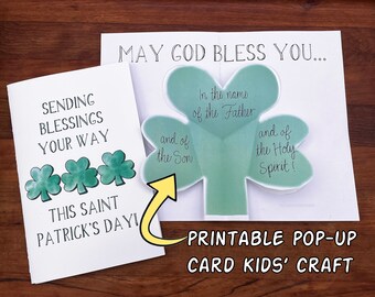 Saint Patrick Craft Catholic Lent PRINTABLE Craft Kids Shamrock Pop-up Card Holy Trinity Activity Almsgiving St. Patrick's Day Irish Card