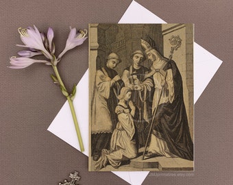 PRINTABLE Confirmation Card, Catholic Vintage Woodcut, Instant Digital Download Confirmation Card, Catholic Confirmation Gift, PDF Holy Card