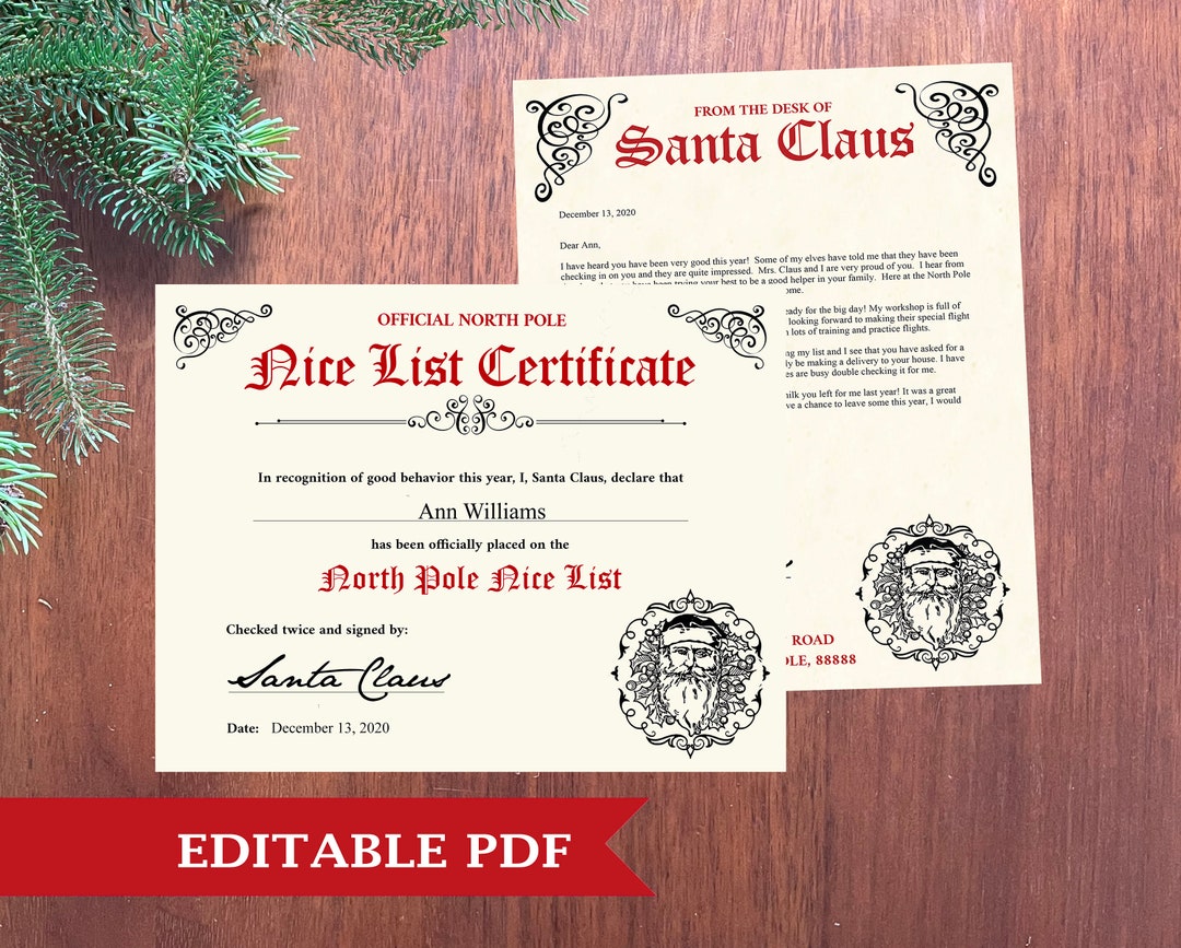 Letter From Santa Claus Template and Official North Pole Nice List ...
