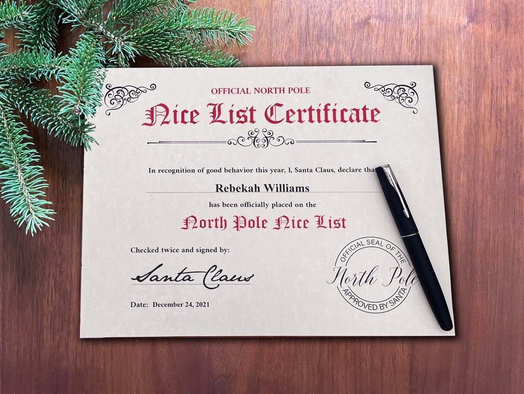 Official Nice List Certificate From the North Pole | Printable ...