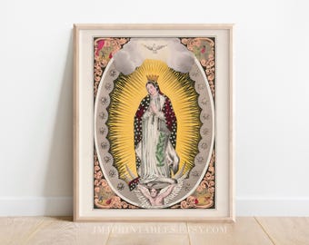 Impresión vintage de Nuestra Señora de Guadalupe, impresiones de arte católico, Santísima Madre, IMPRIMIBLE, Virgen María, Novena de Adviento, DESCARGA INSTANTÁNEA católica, 8 x 10