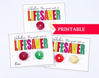 Kid Valentine Cards Instant Download PRINTABLE Candy Lifesaver Treat Card for Kids DIY School Valentines Day Classroom Favor for Children