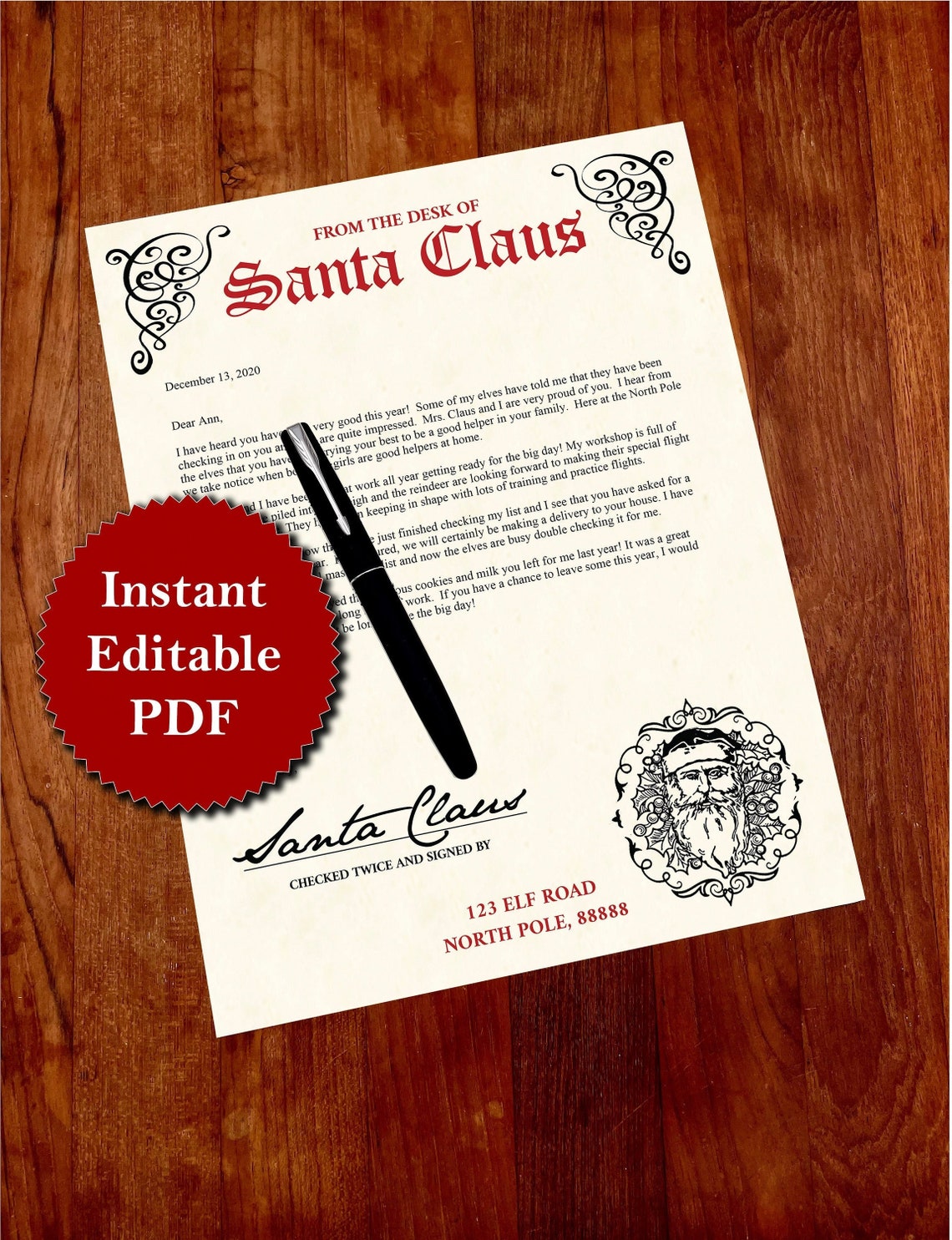 Letter From Santa Claus Template Printable Christmas Letter Etsy