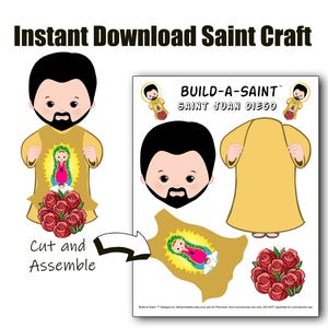 Nossa Senhora de Guadalupe - Página de atividades de artesanato católico para o Advento - Boneca de papel - CONSTRUA UM SANTO - Imprimível - Artesanato de corte de São Juan Diego - Escola dominical CCD