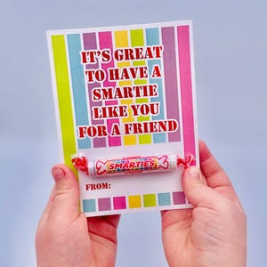 Valentine Printable Cards for Smartie Candy, Kids Valentine Treat, Allergy-Friendly School Valentine, Instant Download Classroom Valentine