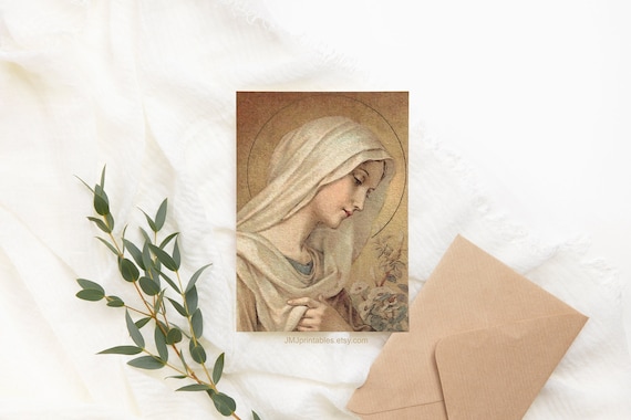 Our Lady Blessed Mother PRINTABLE Catholic Greeting Card Blessed Virgin Mary Art Digital Download Mother's Day Confirmation First Communion