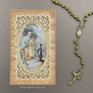First Holy Communion BOY Holy Card PRINTABLE, Digital Download PDF Prayer Card, Printable page of four cards, Catholic Holy Cards