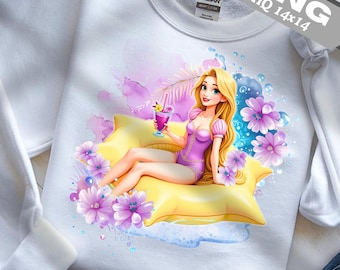 Princesa Rapunzel PNG: Clipart de Praia Floral (Download Digital 14x14 polegadas 300 DPI Fundo Transparente)