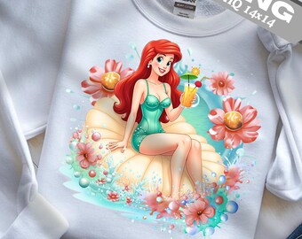 Pequena Sereia PNG: Clipart de Princesa Ariel Floral de Praia (Download Digital)