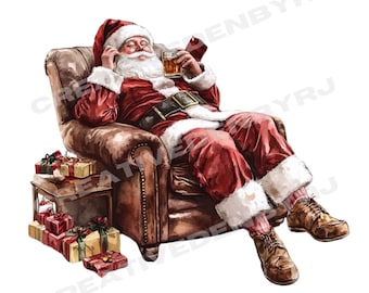 Retro Drunk Santa PNG: Funny Christmas Clipart (Digital Download)