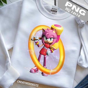 Amy Rose Sonic Hedgehog PNG: Birthday Party Cake Topper (Digital Download 14x14 inches)