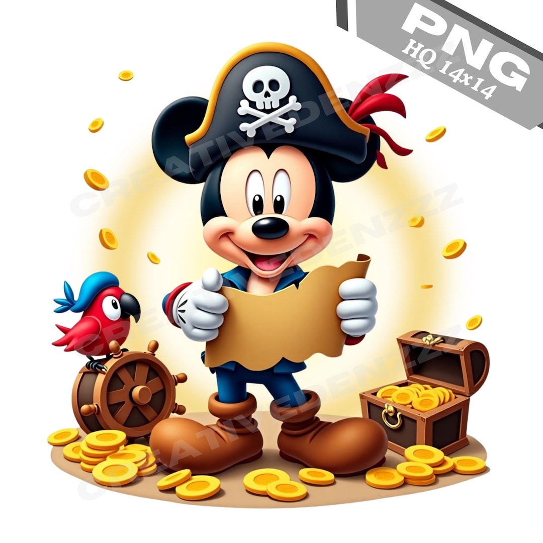 Pirate Mickey Mouse PNG: Treasure Hunt Clipart (digital Download