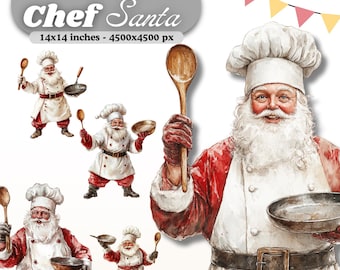 Pacote de Cliparts PNG do Papai Noel Chef: Design Engraçado de Camiseta de Natal (Download Digital)