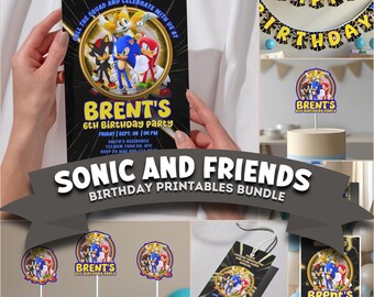 Imprimíveis para festa de aniversário do Sonic e seus amigos: convite editável, banner e muito mais (download digital)