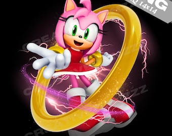 Amy Rose Sonic Hedgehog PNG: Decoração de Bolo, Decoração de Festa (Download Digital 14x14 polegadas)