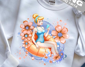Princesa Cinderela PNG Clipart: Design Floral de Praia (Download Digital 14x14 polegadas)