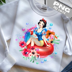 Snow White Clipart PNG: Floral Beach Princess Design (Digital Download 14x14 inches)