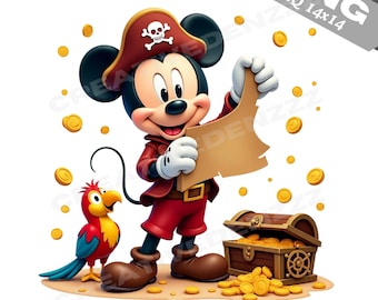 Pirata Mickey Mouse PNG: Clipart de Caça ao Tesouro (Download Digital 14x14 polegadas)