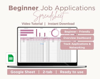 Job Application Tracker Google Sheets | Job Search Planner & Interview Tracker | Job Offer Log, Networking Log, Simple Dashboard Template