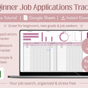 Job Application Tracker Google Sheets | Job Search Planner & Interview Tracker | Job Offer Log, Networking Log, Simple Dashboard Template